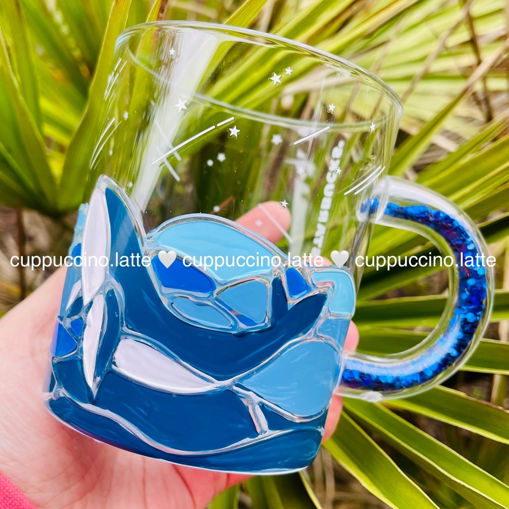🐳NEW🐳Starbucks 2020 Korea Blue Whale Glass Summer Confetti Glitter Handle Mug